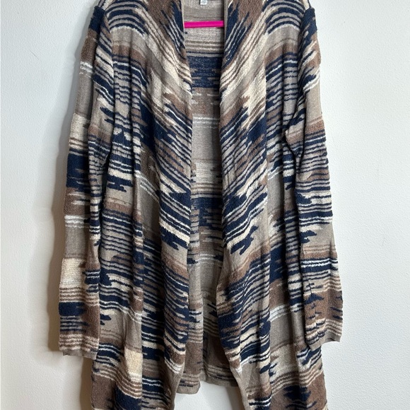 Lucky Brand L Textured Aztec Multicolor Knit Cardigan Open Front Boho Western - Picture 2 of 13